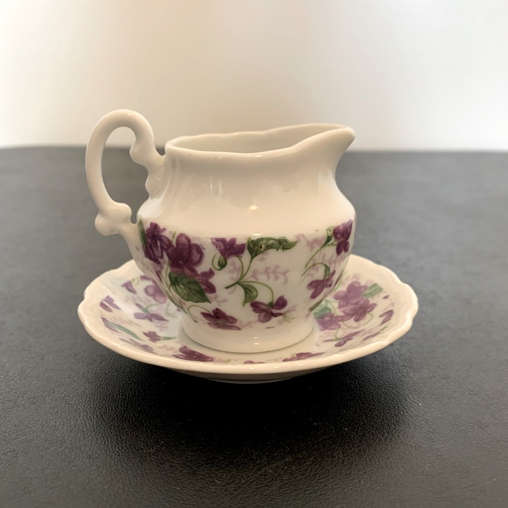 Vintage Napco Ceramic Hand painted Floral Mini Creamer and Dish
